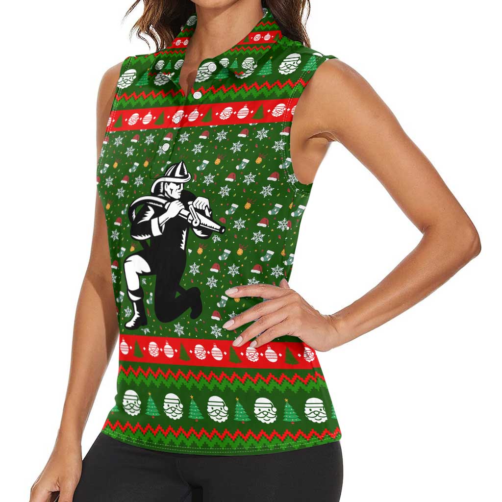 Awesome Firefighter Christmas Women Sleeveless Polo Shirt Xmas Holiday Patterns - Wonder Print Shop