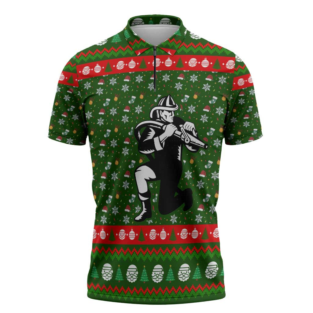Awesome Firefighter Christmas Zipper Polo Shirt Xmas Holiday Patterns - Wonder Print Shop