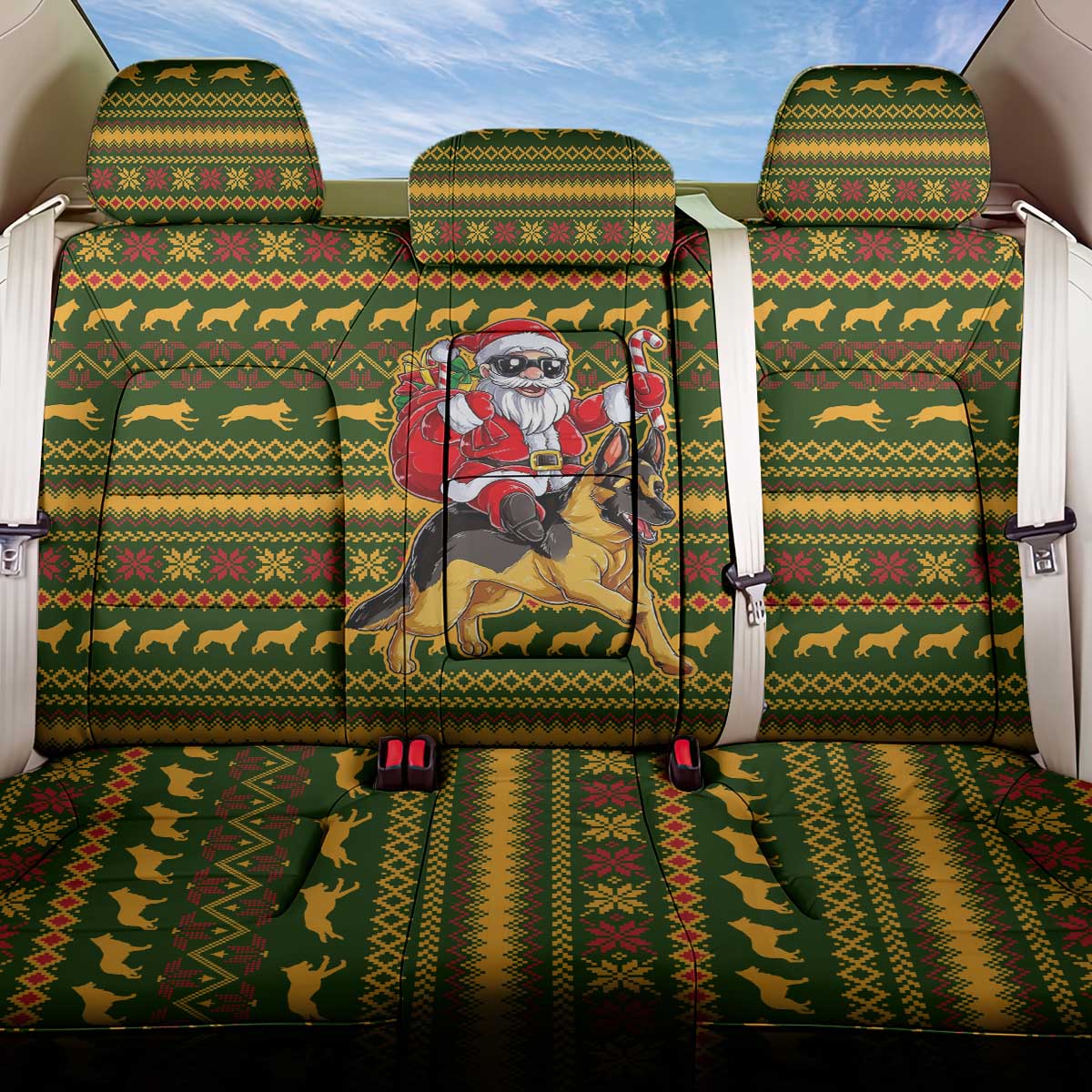 Awesome German Shepherd Dog Santa Claus Christmas Back Car Seat Cover Xmas Holiday Patterns - Wonder Print Shop