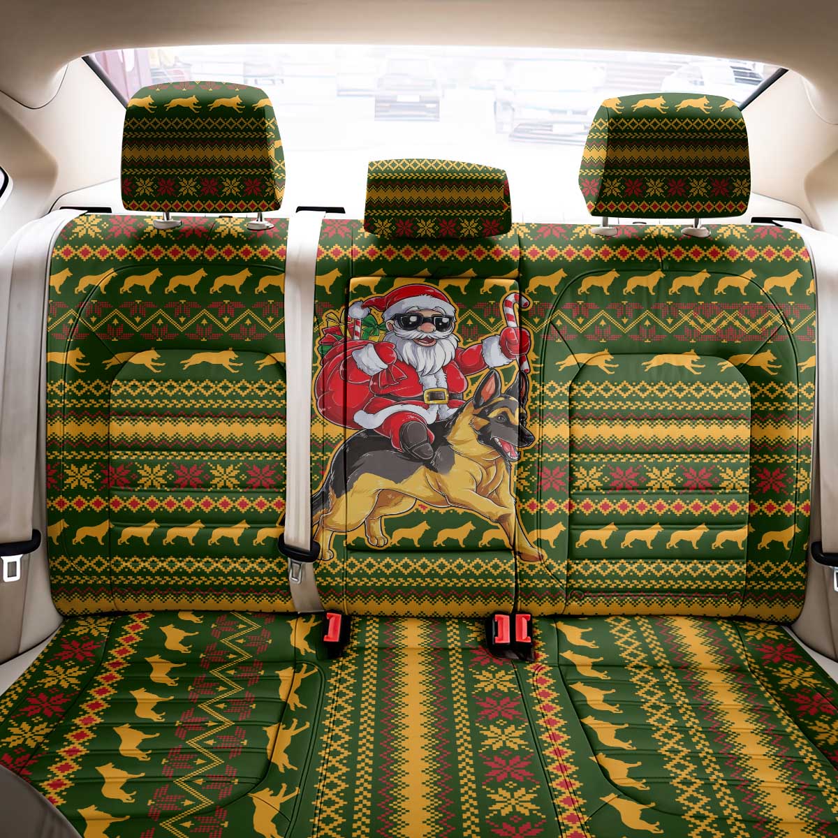 Awesome German Shepherd Dog Santa Claus Christmas Back Car Seat Cover Xmas Holiday Patterns - Wonder Print Shop