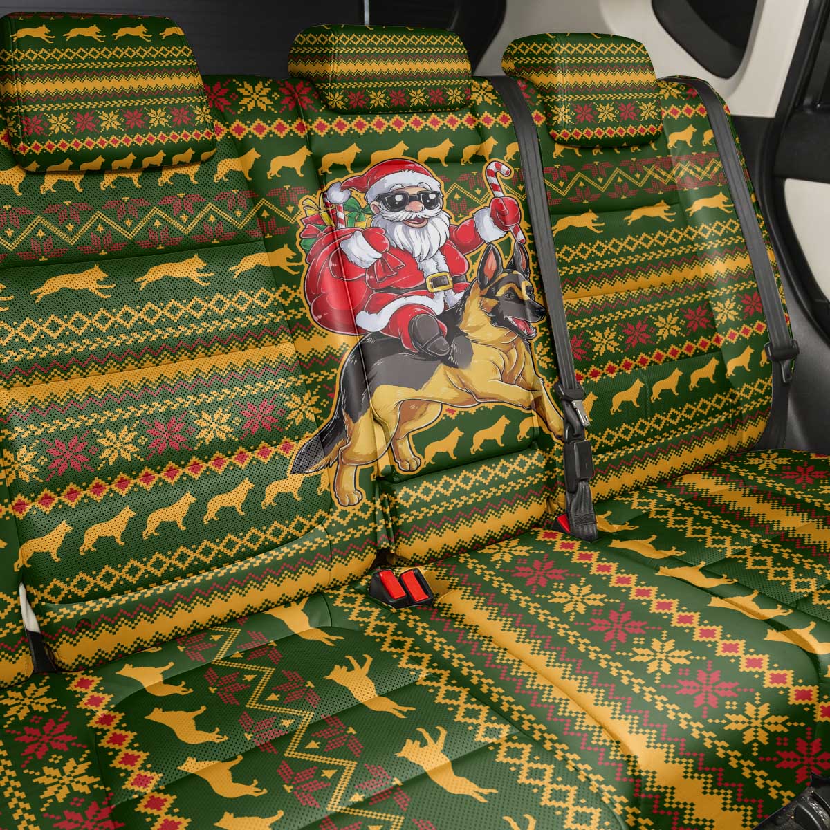 Awesome German Shepherd Dog Santa Claus Christmas Back Car Seat Cover Xmas Holiday Patterns - Wonder Print Shop