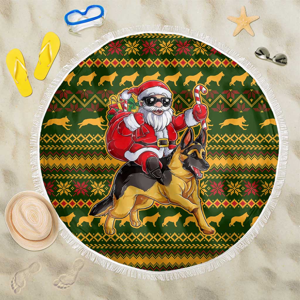 Awesome German Shepherd Dog Santa Claus Christmas Beach Blanket Xmas Holiday Patterns - Wonder Print Shop
