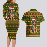 Awesome German Shepherd Dog Santa Claus Christmas Couples Matching Long Sleeve Bodycon Dress and Hawaiian Shirt Xmas Holiday Patterns - Wonder Print Shop