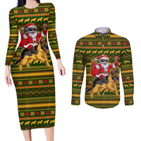 Awesome German Shepherd Dog Santa Claus Christmas Couples Matching Long Sleeve Bodycon Dress and Long Sleeve Button Shirt Xmas Holiday Patterns - Wonder Print Shop