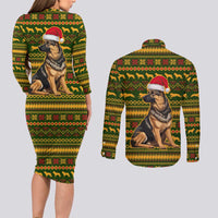 Awesome German Shepherd Dog Santa Claus Christmas Couples Matching Long Sleeve Bodycon Dress and Long Sleeve Button Shirt Xmas Holiday Patterns - Wonder Print Shop