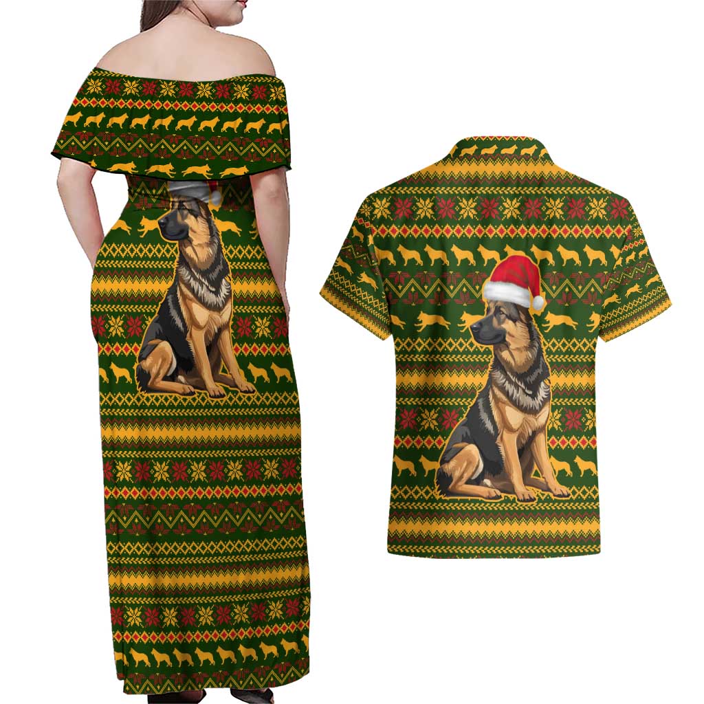 Awesome German Shepherd Dog Santa Claus Christmas Couples Matching Off Shoulder Maxi Dress and Hawaiian Shirt Xmas Holiday Patterns - Wonder Print Shop
