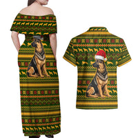 Awesome German Shepherd Dog Santa Claus Christmas Couples Matching Off Shoulder Maxi Dress and Hawaiian Shirt Xmas Holiday Patterns - Wonder Print Shop