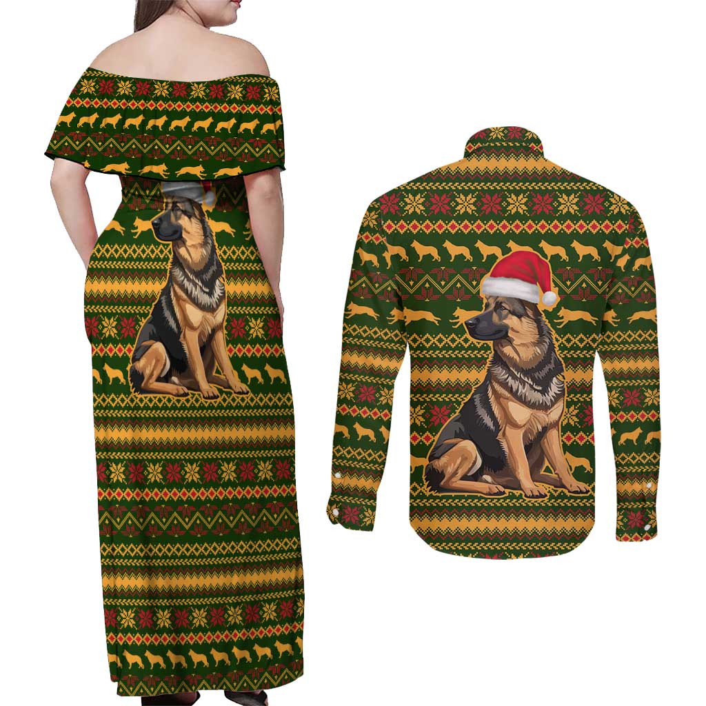 Awesome German Shepherd Dog Santa Claus Christmas Couples Matching Off Shoulder Maxi Dress and Long Sleeve Button Shirt Xmas Holiday Patterns - Wonder Print Shop