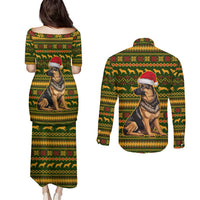 Awesome German Shepherd Dog Santa Claus Christmas Couples Matching Puletasi and Long Sleeve Button Shirt Xmas Holiday Patterns - Wonder Print Shop