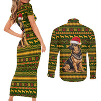 Awesome German Shepherd Dog Santa Claus Christmas Couples Matching Short Sleeve Bodycon Dress and Long Sleeve Button Shirt Xmas Holiday Patterns - Wonder Print Shop