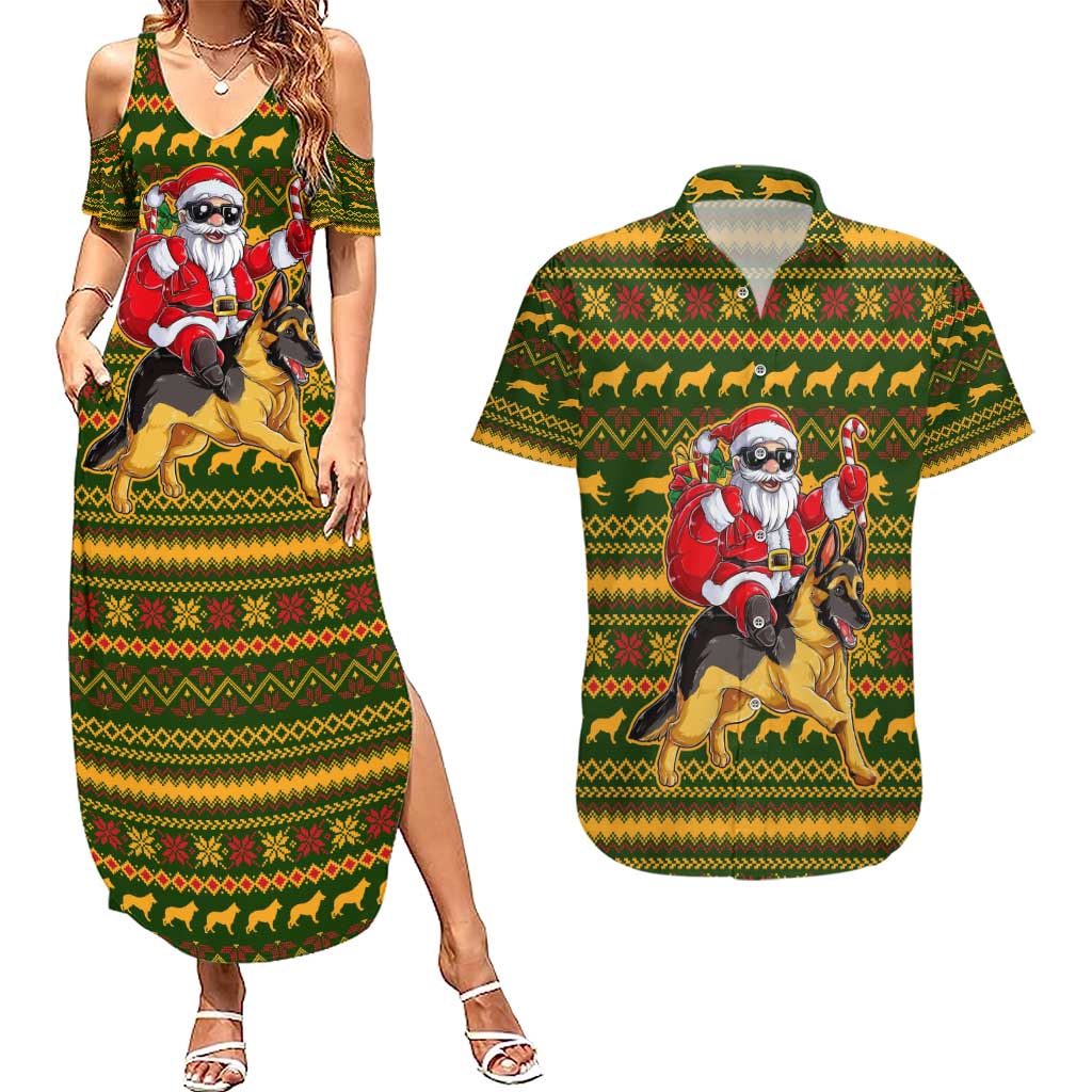 Awesome German Shepherd Dog Santa Claus Christmas Couples Matching Summer Maxi Dress and Hawaiian Shirt Xmas Holiday Patterns - Wonder Print Shop