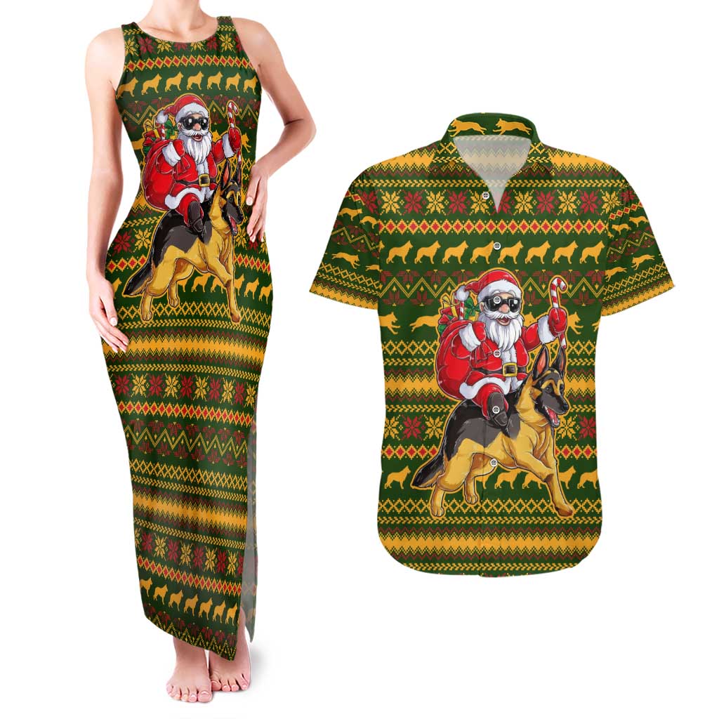 Awesome German Shepherd Dog Santa Claus Christmas Couples Matching Tank Maxi Dress and Hawaiian Shirt Xmas Holiday Patterns - Wonder Print Shop