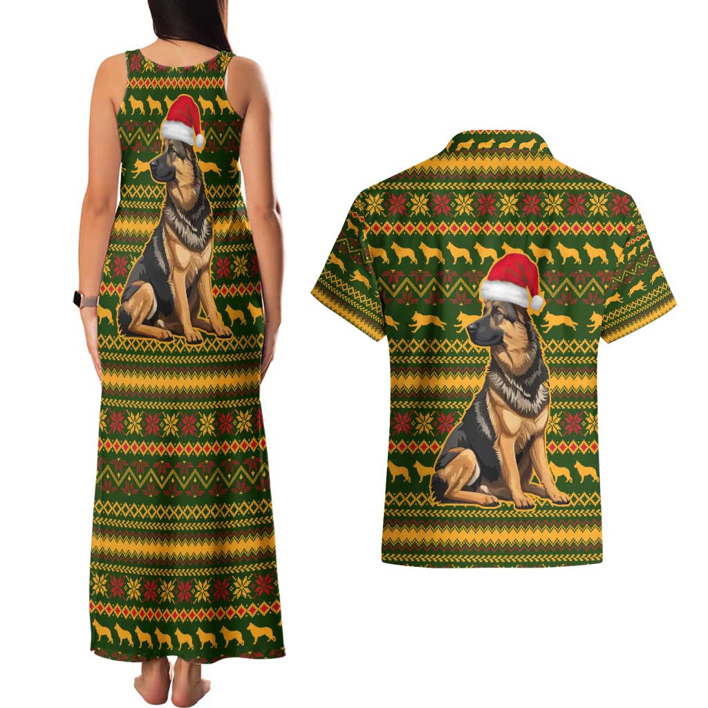 Awesome German Shepherd Dog Santa Claus Christmas Couples Matching Tank Maxi Dress and Hawaiian Shirt Xmas Holiday Patterns - Wonder Print Shop