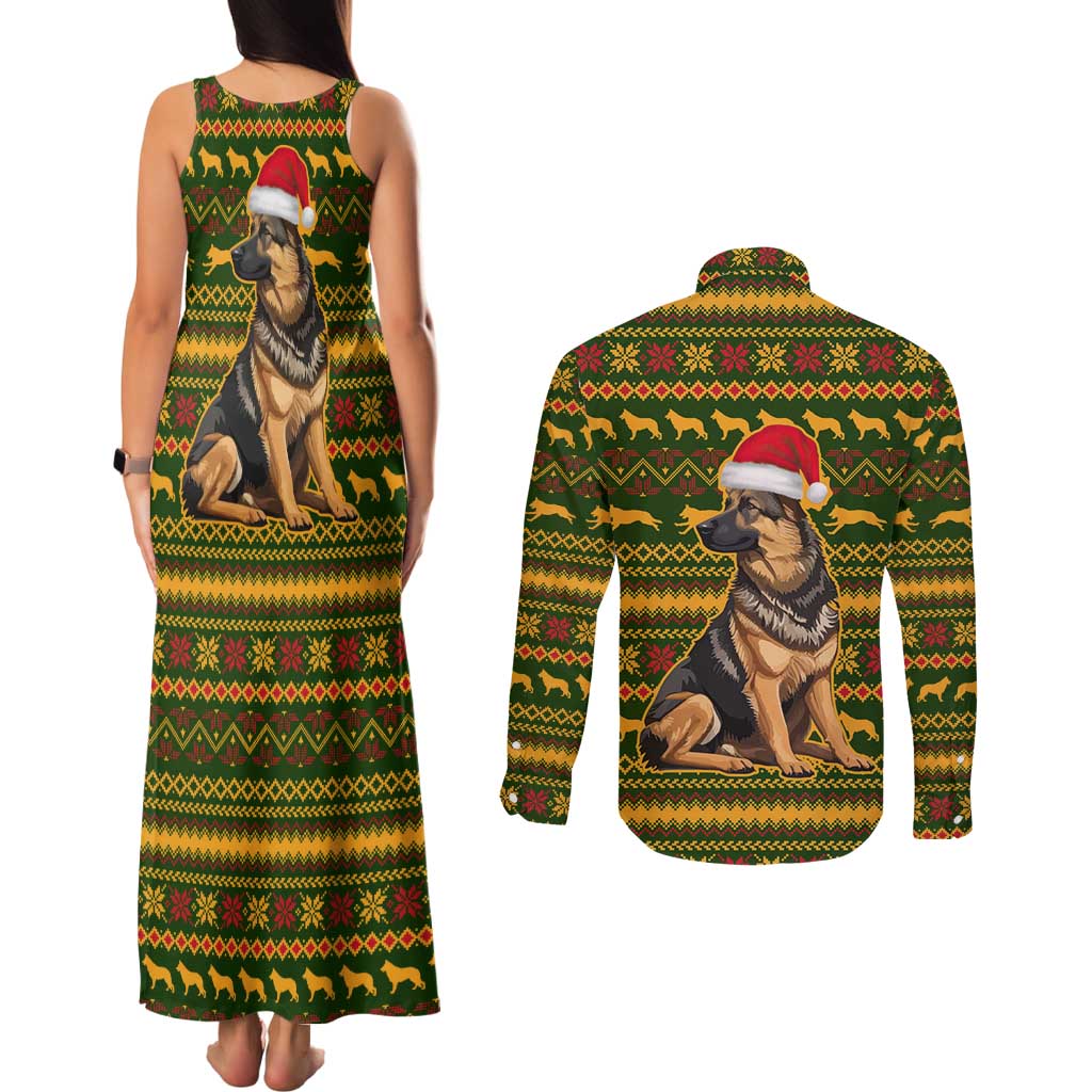 Awesome German Shepherd Dog Santa Claus Christmas Couples Matching Tank Maxi Dress and Long Sleeve Button Shirt Xmas Holiday Patterns - Wonder Print Shop