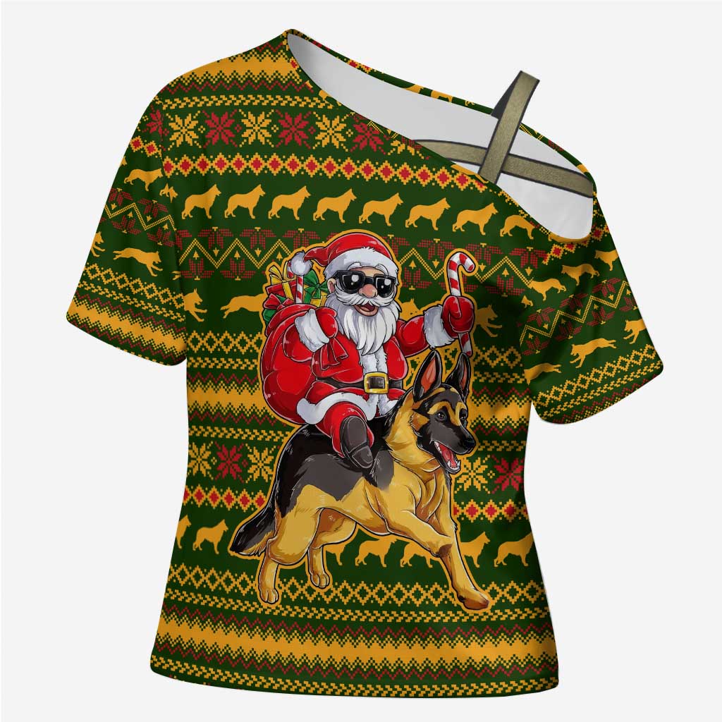 Awesome German Shepherd Dog Santa Claus Christmas Cross Shoulder Shirt Xmas Holiday Patterns - Wonder Print Shop
