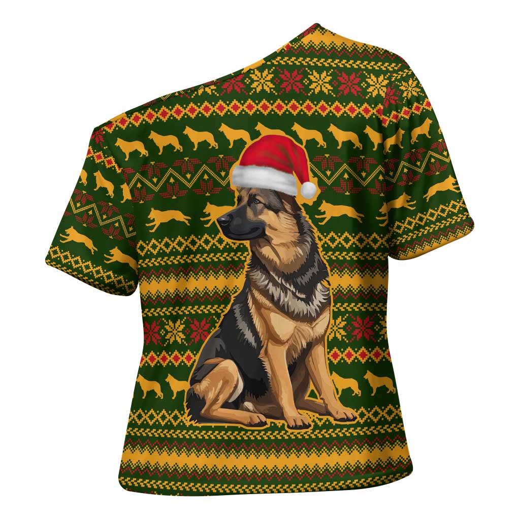 Awesome German Shepherd Dog Santa Claus Christmas Cross Shoulder Shirt Xmas Holiday Patterns - Wonder Print Shop