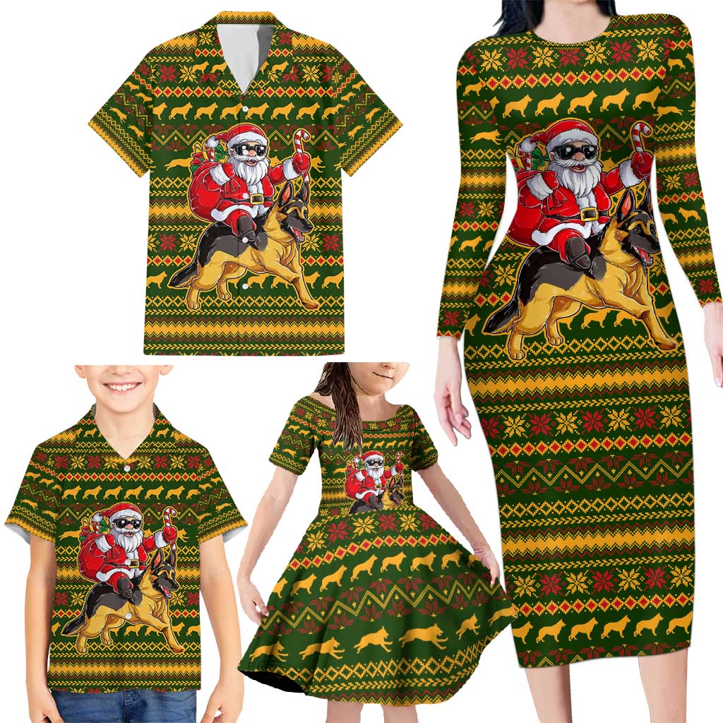 Awesome German Shepherd Dog Santa Claus Christmas Family Matching Long Sleeve Bodycon Dress and Hawaiian Shirt Xmas Holiday Patterns - Wonder Print Shop