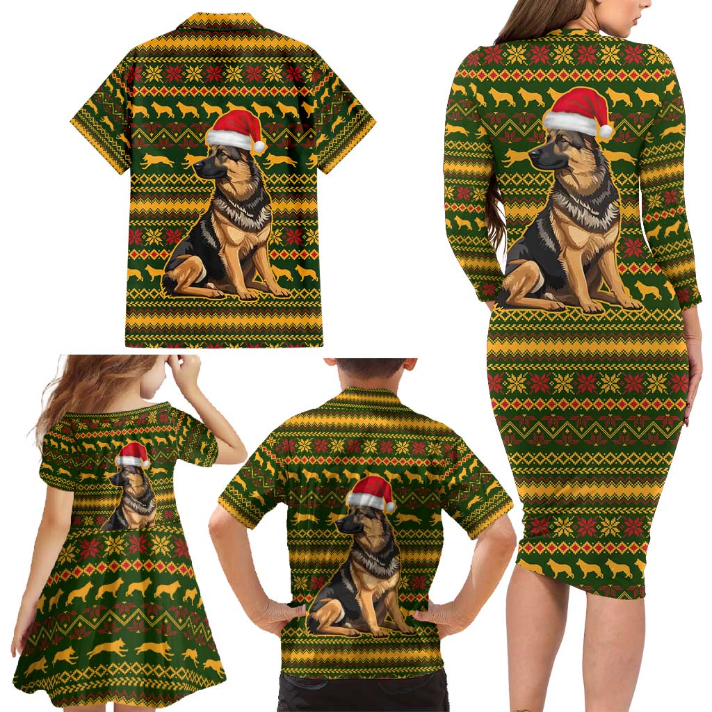Awesome German Shepherd Dog Santa Claus Christmas Family Matching Long Sleeve Bodycon Dress and Hawaiian Shirt Xmas Holiday Patterns - Wonder Print Shop