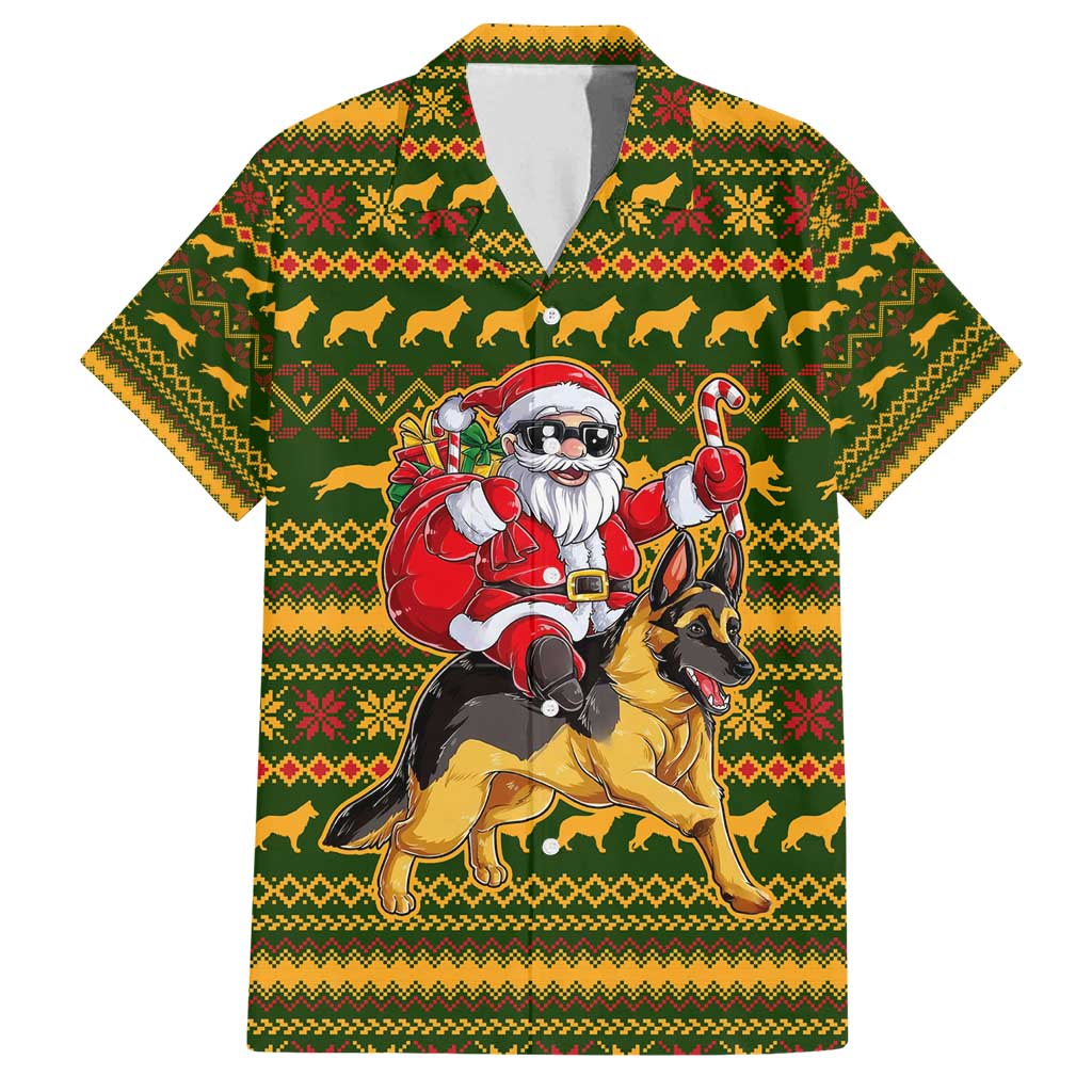 Awesome German Shepherd Dog Santa Claus Christmas Family Matching Long Sleeve Bodycon Dress and Hawaiian Shirt Xmas Holiday Patterns - Wonder Print Shop