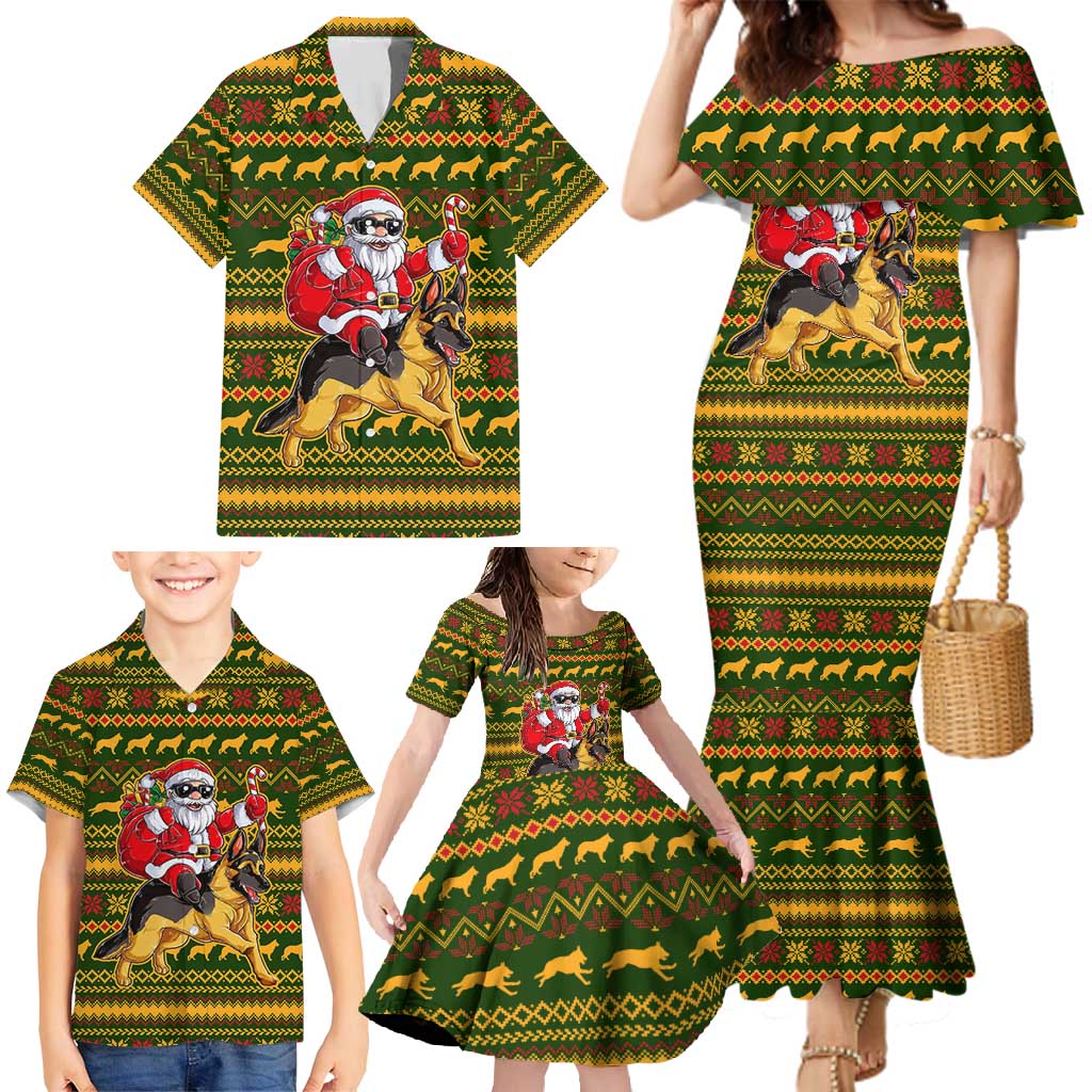 Awesome German Shepherd Dog Santa Claus Christmas Family Matching Mermaid Dress and Hawaiian Shirt Xmas Holiday Patterns - Wonder Print Shop