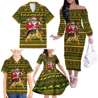 Awesome German Shepherd Dog Santa Claus Christmas Family Matching Off The Shoulder Long Sleeve Dress and Hawaiian Shirt Xmas Holiday Patterns - Wonder Print Shop