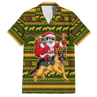 Awesome German Shepherd Dog Santa Claus Christmas Family Matching Off The Shoulder Long Sleeve Dress and Hawaiian Shirt Xmas Holiday Patterns - Wonder Print Shop