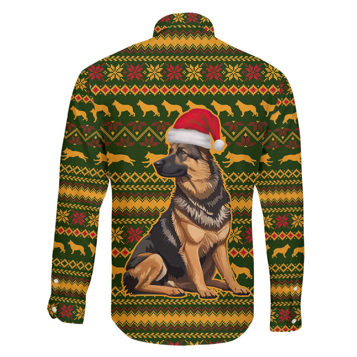 Awesome German Shepherd Dog Santa Claus Christmas Family Matching Off The Shoulder Long Sleeve Dress and Hawaiian Shirt Xmas Holiday Patterns - Wonder Print Shop