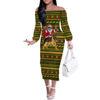 Awesome German Shepherd Dog Santa Claus Christmas Family Matching Off The Shoulder Long Sleeve Dress and Hawaiian Shirt Xmas Holiday Patterns - Wonder Print Shop