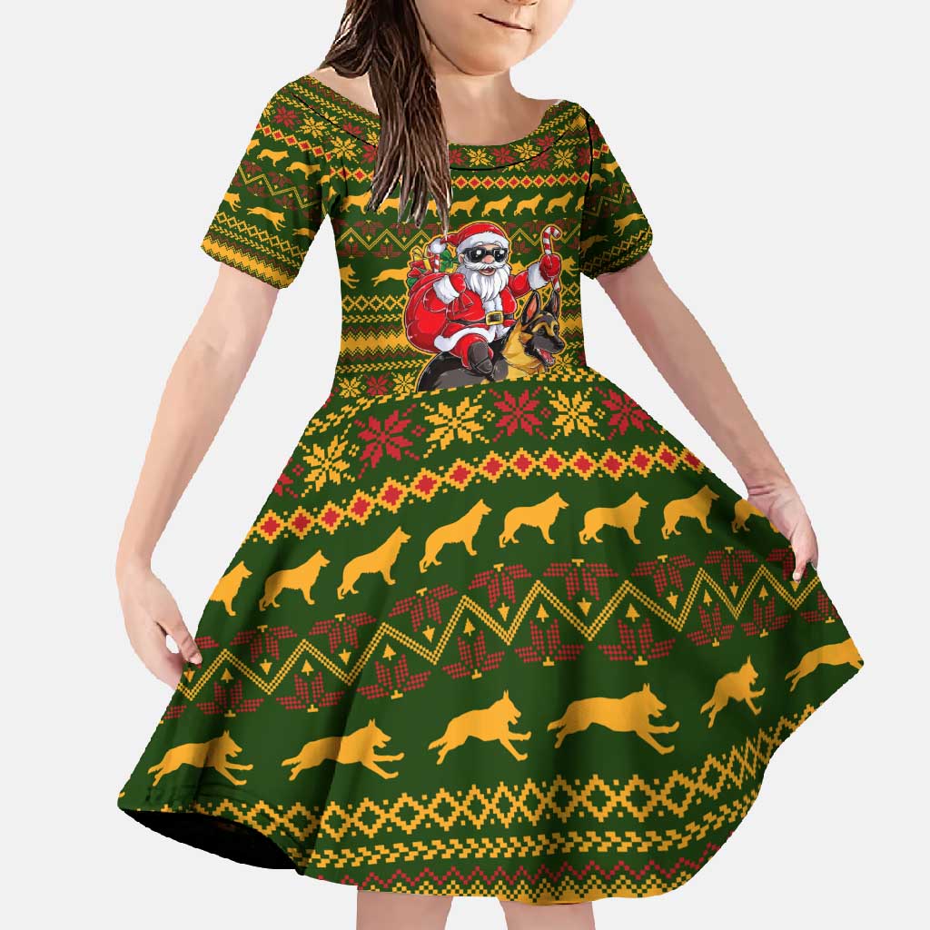Awesome German Shepherd Dog Santa Claus Christmas Family Matching Off Shoulder Maxi Dress and Hawaiian Shirt Xmas Holiday Patterns - Wonder Print Shop