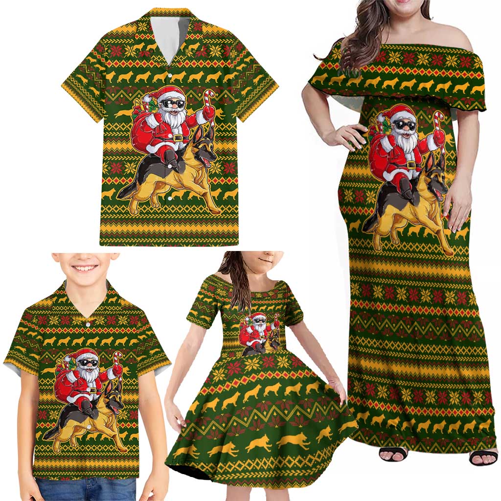 Awesome German Shepherd Dog Santa Claus Christmas Family Matching Off Shoulder Maxi Dress and Hawaiian Shirt Xmas Holiday Patterns - Wonder Print Shop