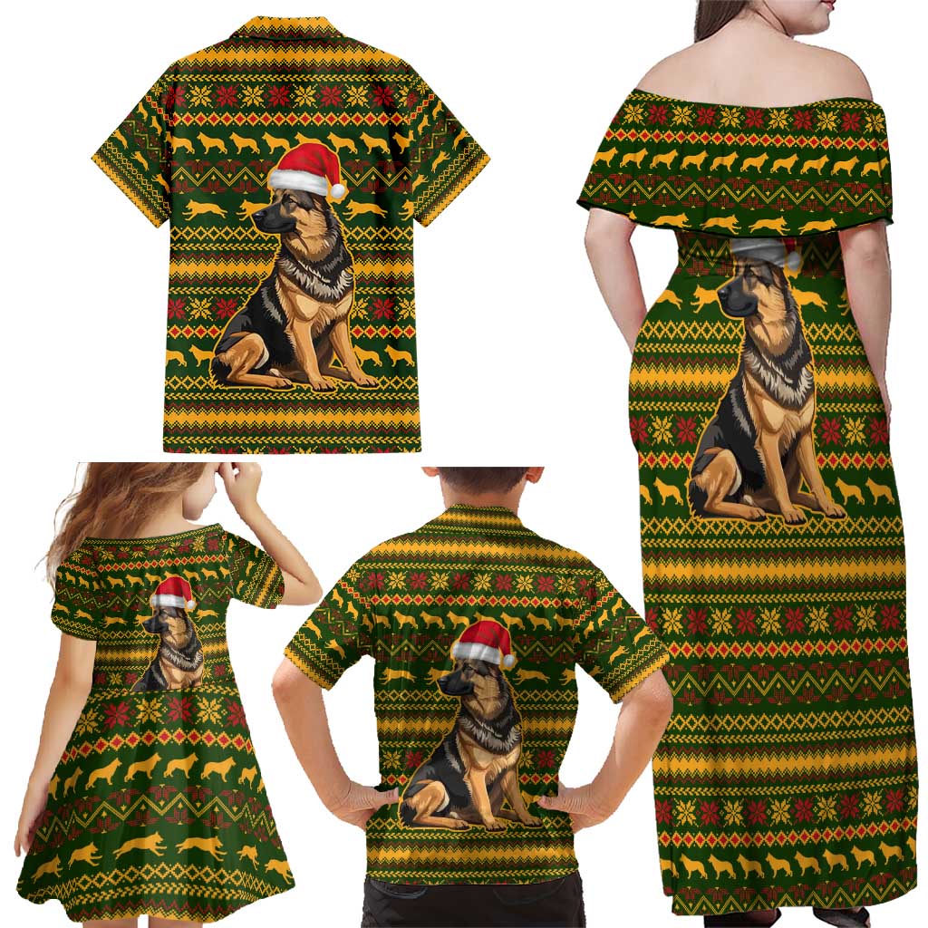 Awesome German Shepherd Dog Santa Claus Christmas Family Matching Off Shoulder Maxi Dress and Hawaiian Shirt Xmas Holiday Patterns - Wonder Print Shop