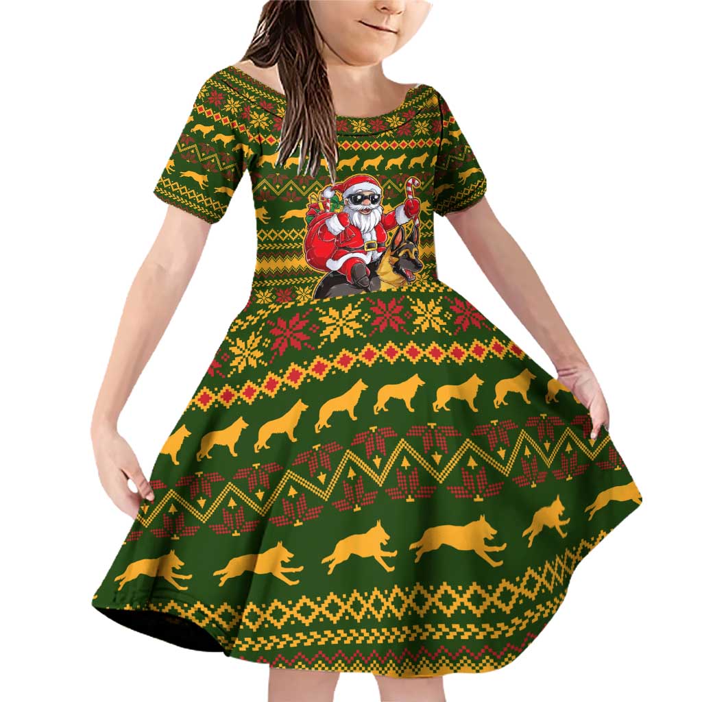 Awesome German Shepherd Dog Santa Claus Christmas Family Matching Off Shoulder Short Dress and Hawaiian Shirt Xmas Holiday Patterns - Wonder Print Shop