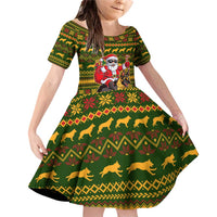 Awesome German Shepherd Dog Santa Claus Christmas Family Matching Off Shoulder Short Dress and Hawaiian Shirt Xmas Holiday Patterns - Wonder Print Shop
