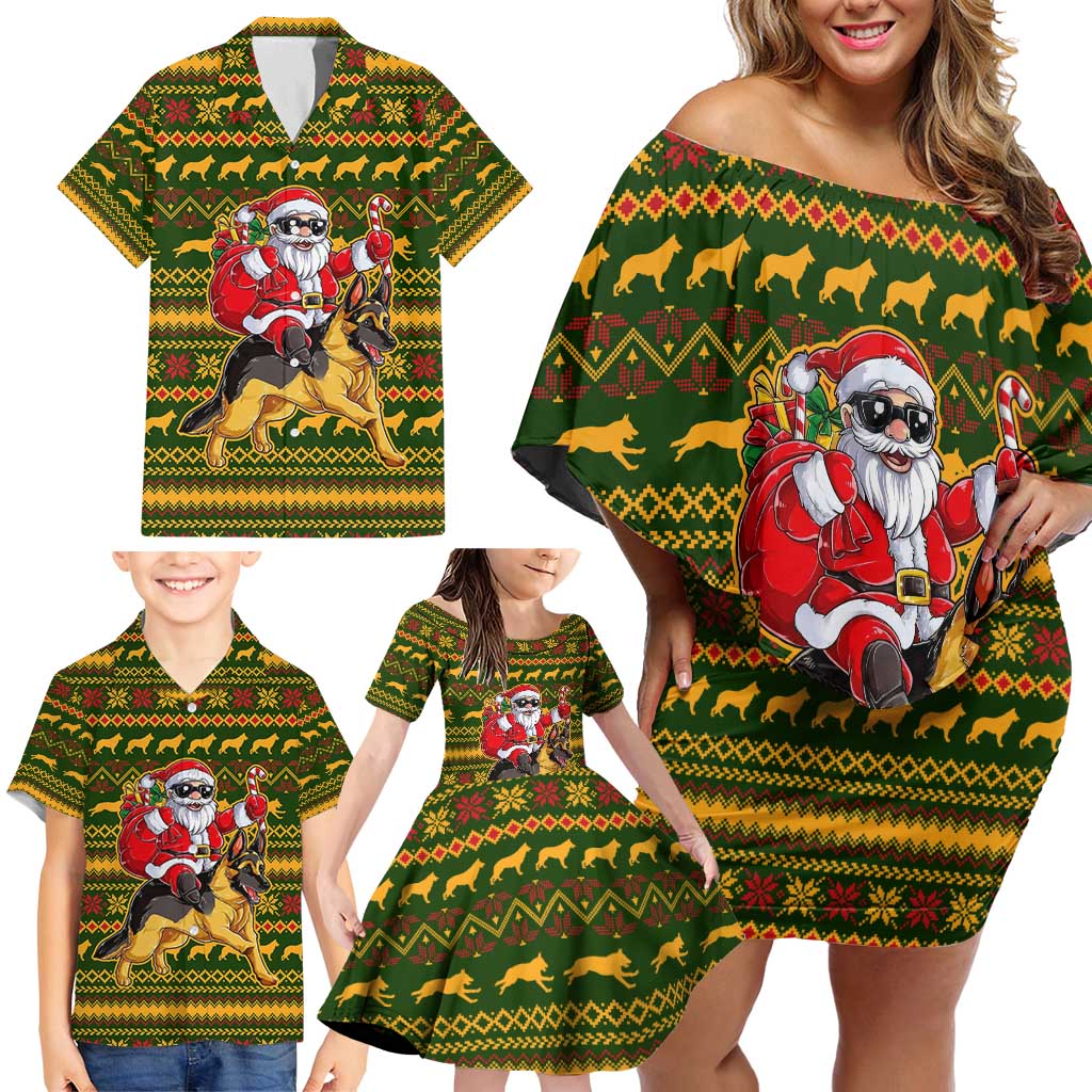 Awesome German Shepherd Dog Santa Claus Christmas Family Matching Off Shoulder Short Dress and Hawaiian Shirt Xmas Holiday Patterns - Wonder Print Shop