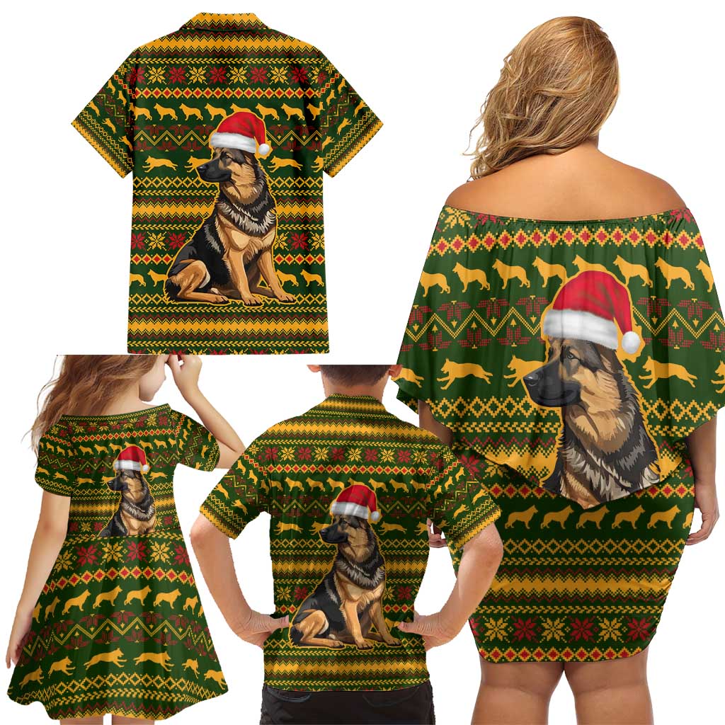 Awesome German Shepherd Dog Santa Claus Christmas Family Matching Off Shoulder Short Dress and Hawaiian Shirt Xmas Holiday Patterns - Wonder Print Shop