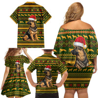 Awesome German Shepherd Dog Santa Claus Christmas Family Matching Off Shoulder Short Dress and Hawaiian Shirt Xmas Holiday Patterns - Wonder Print Shop