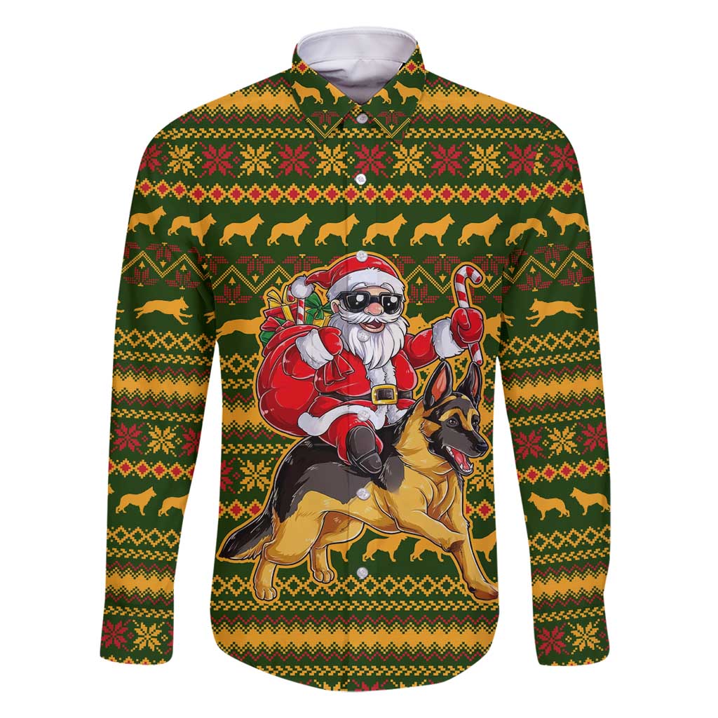 Awesome German Shepherd Dog Santa Claus Christmas Family Matching Off Shoulder Short Dress and Hawaiian Shirt Xmas Holiday Patterns - Wonder Print Shop
