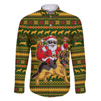 Awesome German Shepherd Dog Santa Claus Christmas Family Matching Off Shoulder Short Dress and Hawaiian Shirt Xmas Holiday Patterns - Wonder Print Shop