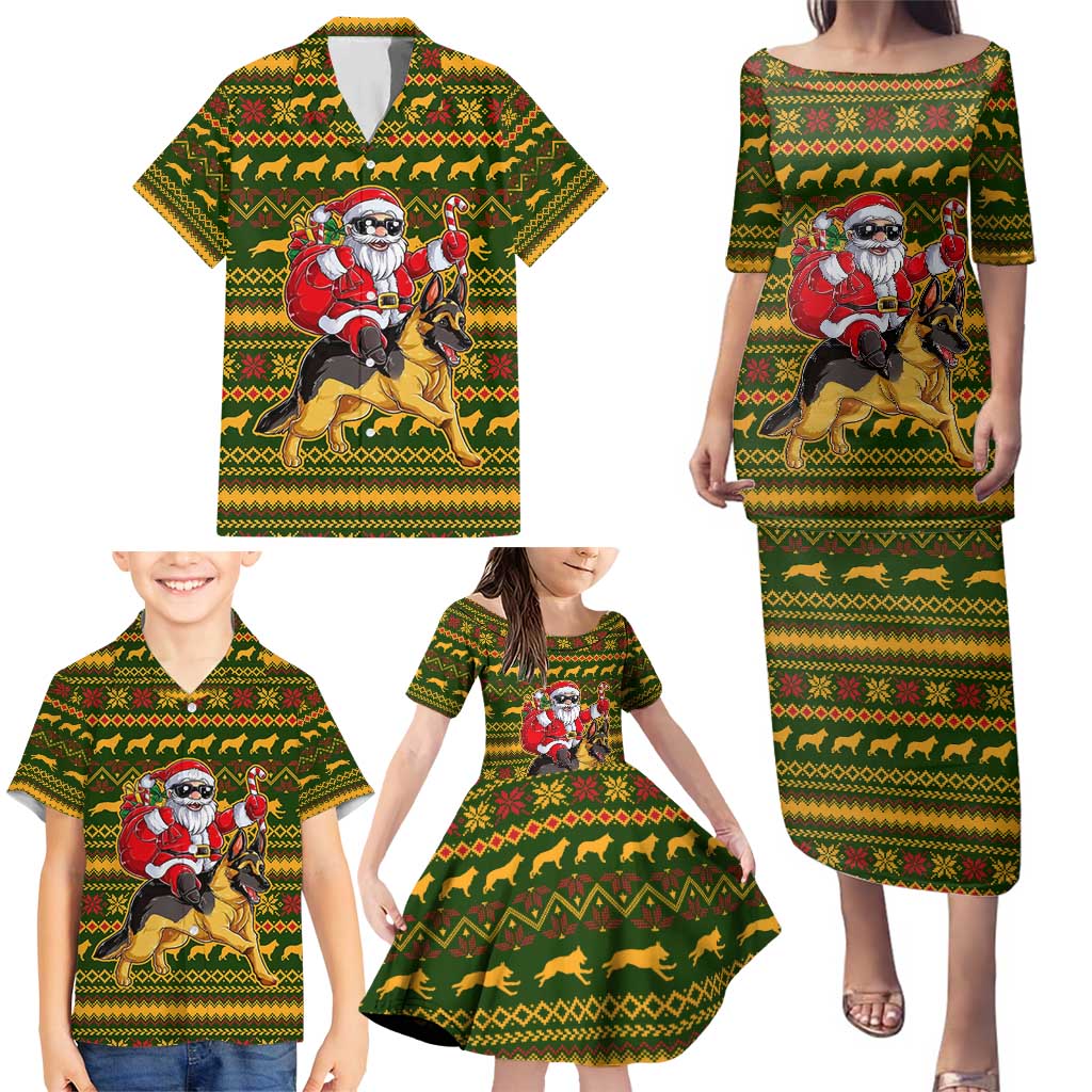 Awesome German Shepherd Dog Santa Claus Christmas Family Matching Puletasi and Hawaiian Shirt Xmas Holiday Patterns - Wonder Print Shop
