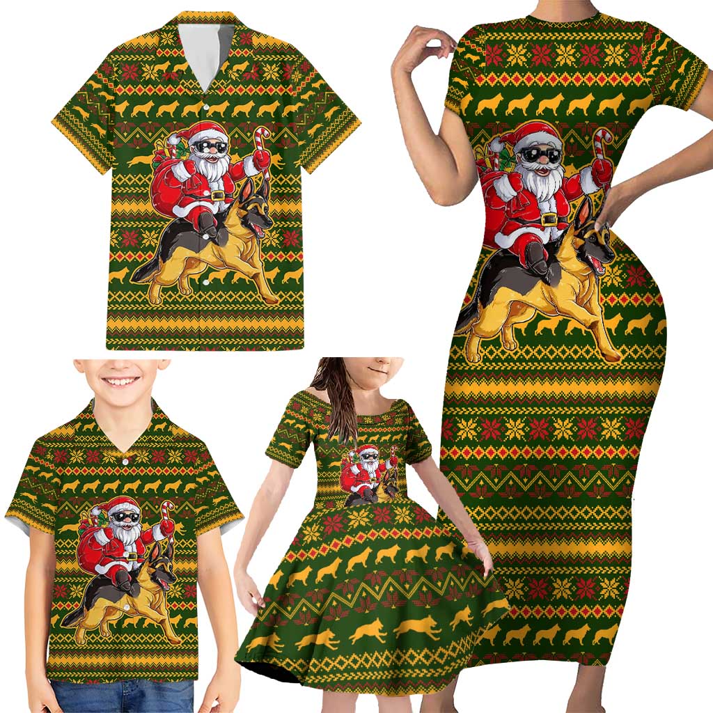 Awesome German Shepherd Dog Santa Claus Christmas Family Matching Short Sleeve Bodycon Dress and Hawaiian Shirt Xmas Holiday Patterns - Wonder Print Shop