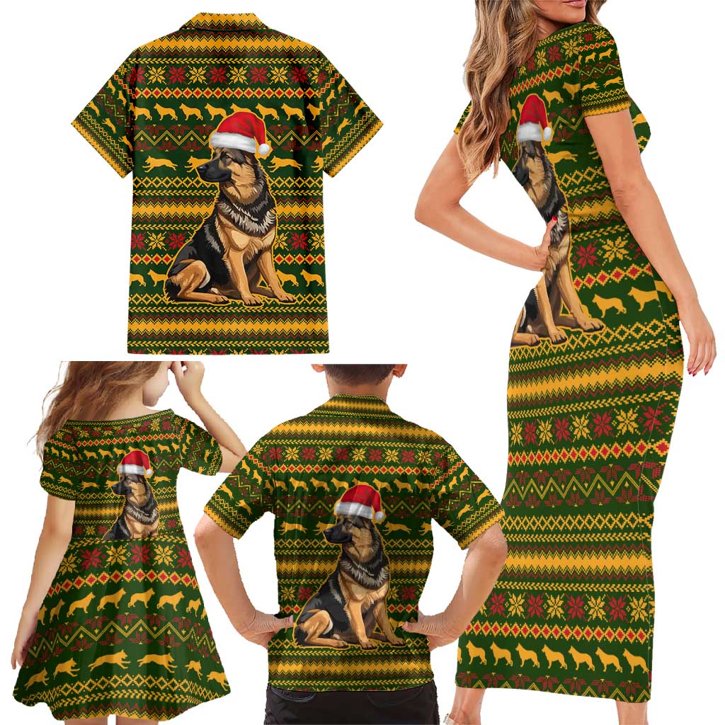 Awesome German Shepherd Dog Santa Claus Christmas Family Matching Short Sleeve Bodycon Dress and Hawaiian Shirt Xmas Holiday Patterns - Wonder Print Shop