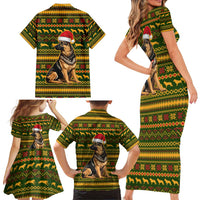 Awesome German Shepherd Dog Santa Claus Christmas Family Matching Short Sleeve Bodycon Dress and Hawaiian Shirt Xmas Holiday Patterns - Wonder Print Shop