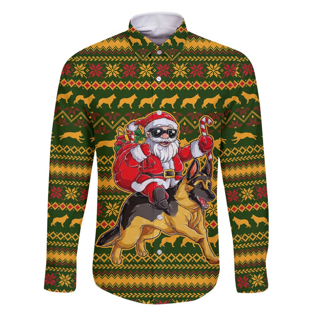 Awesome German Shepherd Dog Santa Claus Christmas Family Matching Short Sleeve Bodycon Dress and Hawaiian Shirt Xmas Holiday Patterns - Wonder Print Shop