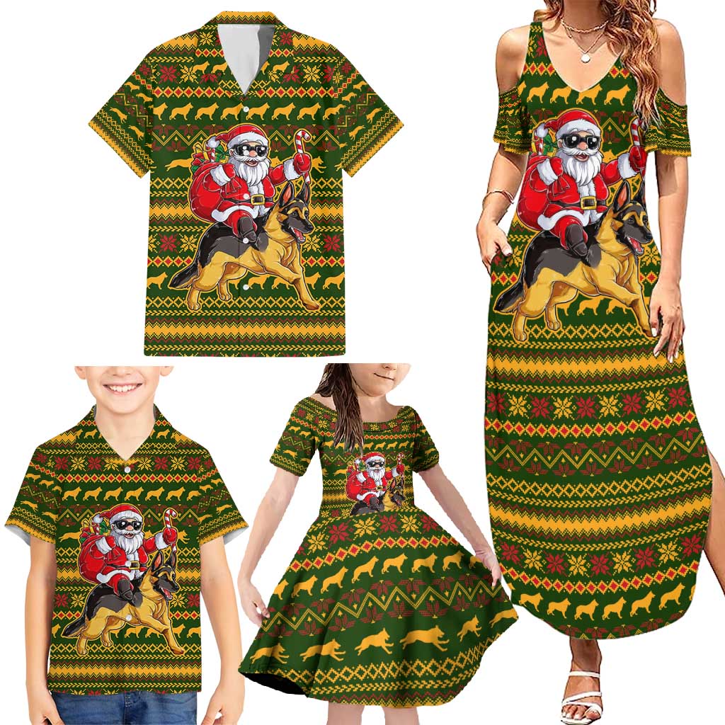 Awesome German Shepherd Dog Santa Claus Christmas Family Matching Summer Maxi Dress and Hawaiian Shirt Xmas Holiday Patterns - Wonder Print Shop