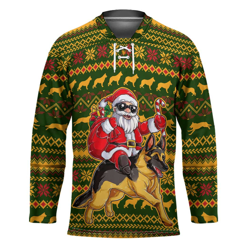 Awesome German Shepherd Dog Santa Claus Christmas Hockey Jersey Xmas Holiday Patterns - Wonder Print Shop