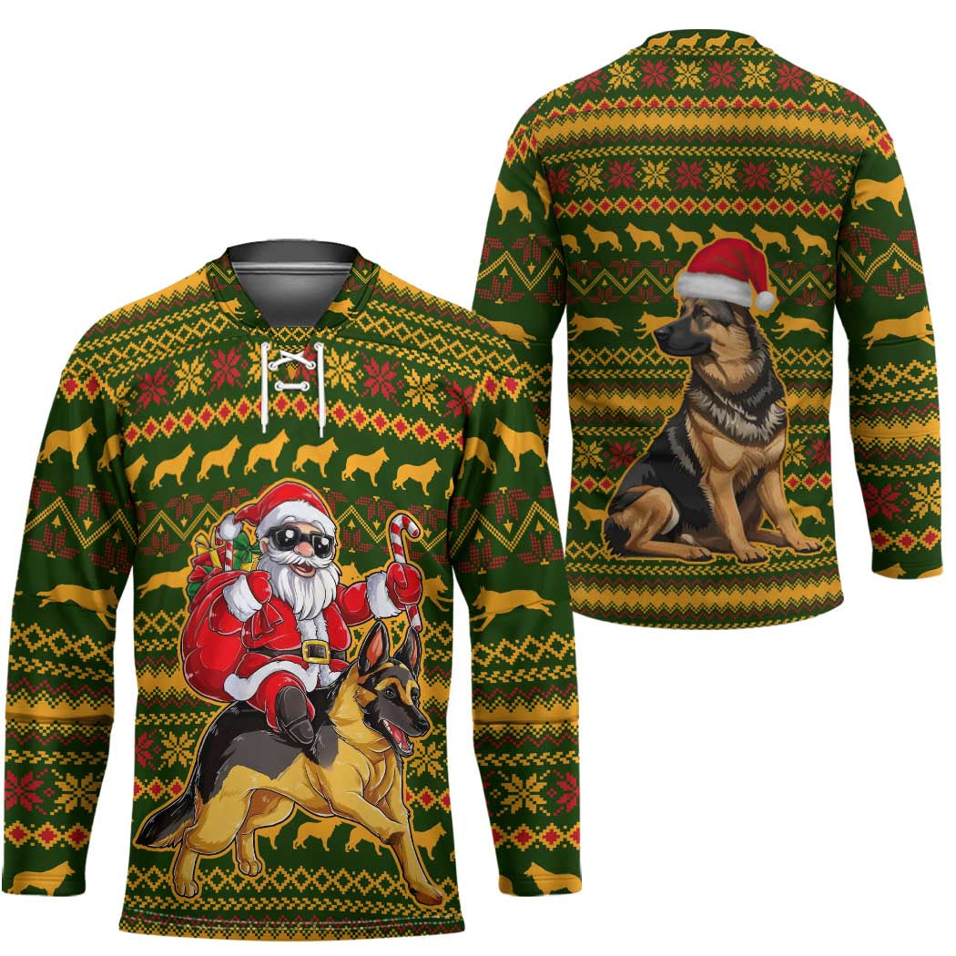 Awesome German Shepherd Dog Santa Claus Christmas Hockey Jersey Xmas Holiday Patterns - Wonder Print Shop