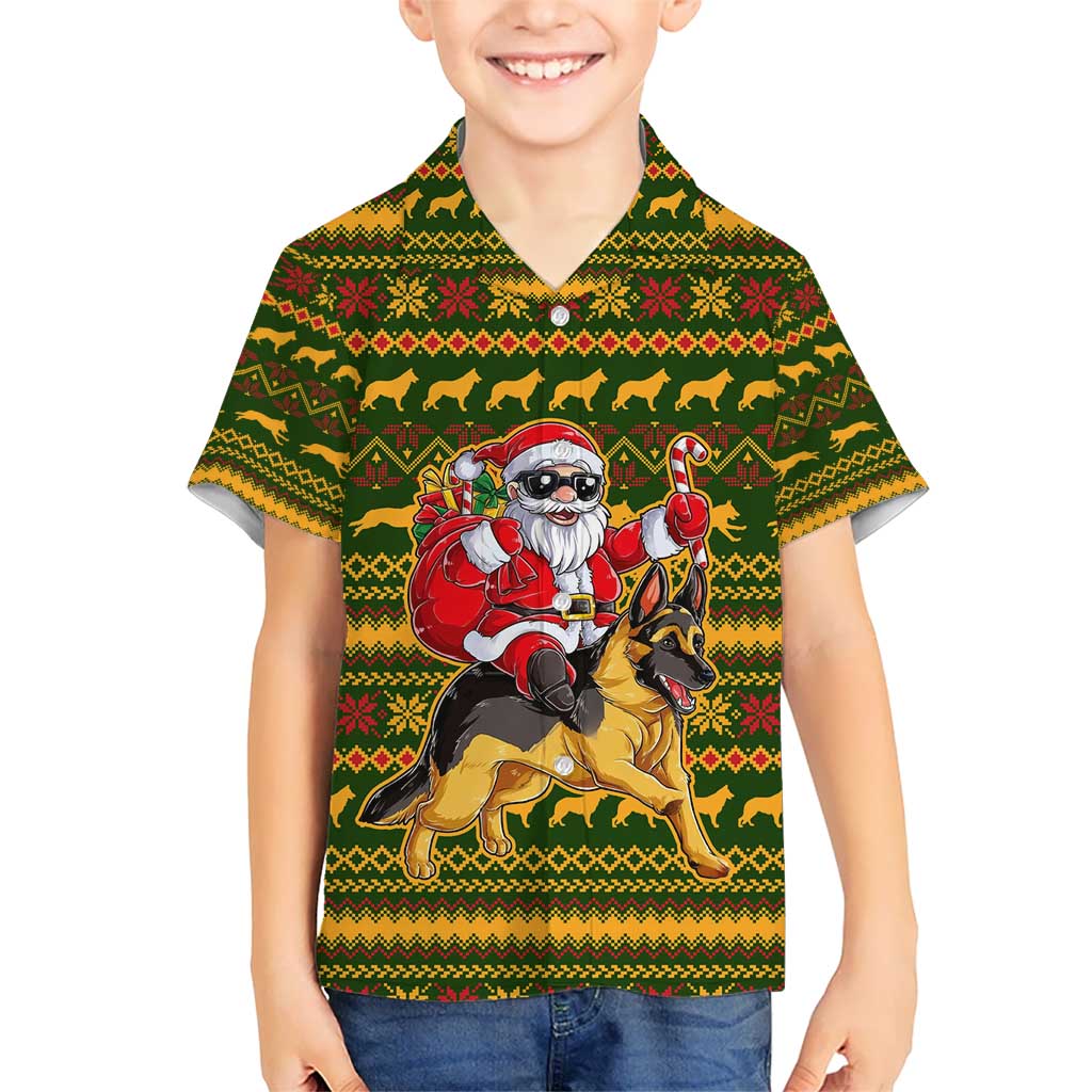 Awesome German Shepherd Dog Santa Claus Christmas Kid Hawaiian Shirt Xmas Holiday Patterns - Wonder Print Shop