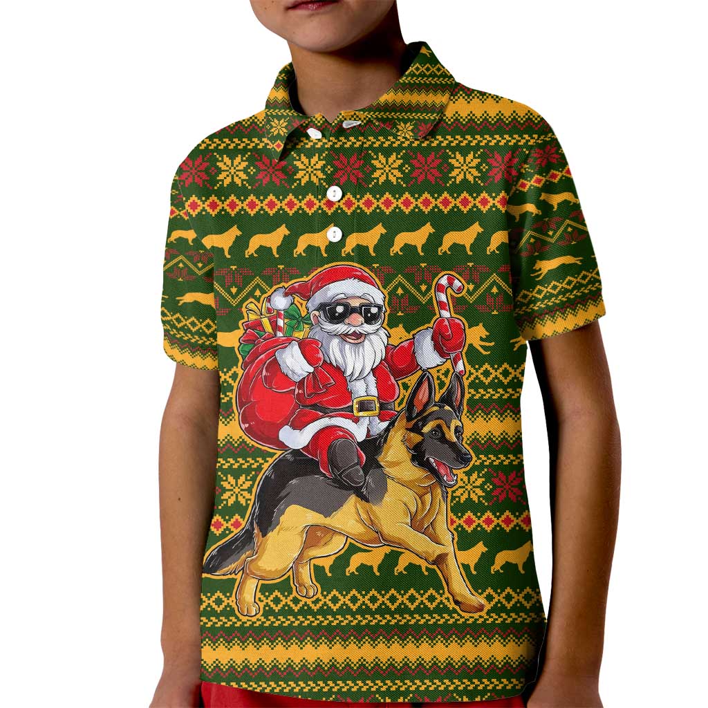 Awesome German Shepherd Dog Santa Claus Christmas Kid Polo Shirt Xmas Holiday Patterns - Wonder Print Shop