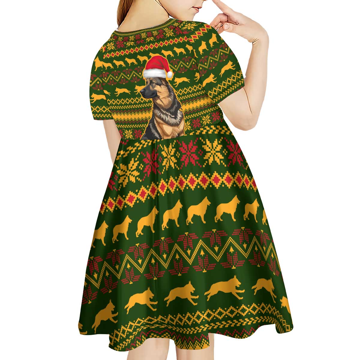 Awesome German Shepherd Dog Santa Claus Christmas Kid Short Sleeve Dress Xmas Holiday Patterns - Wonder Print Shop