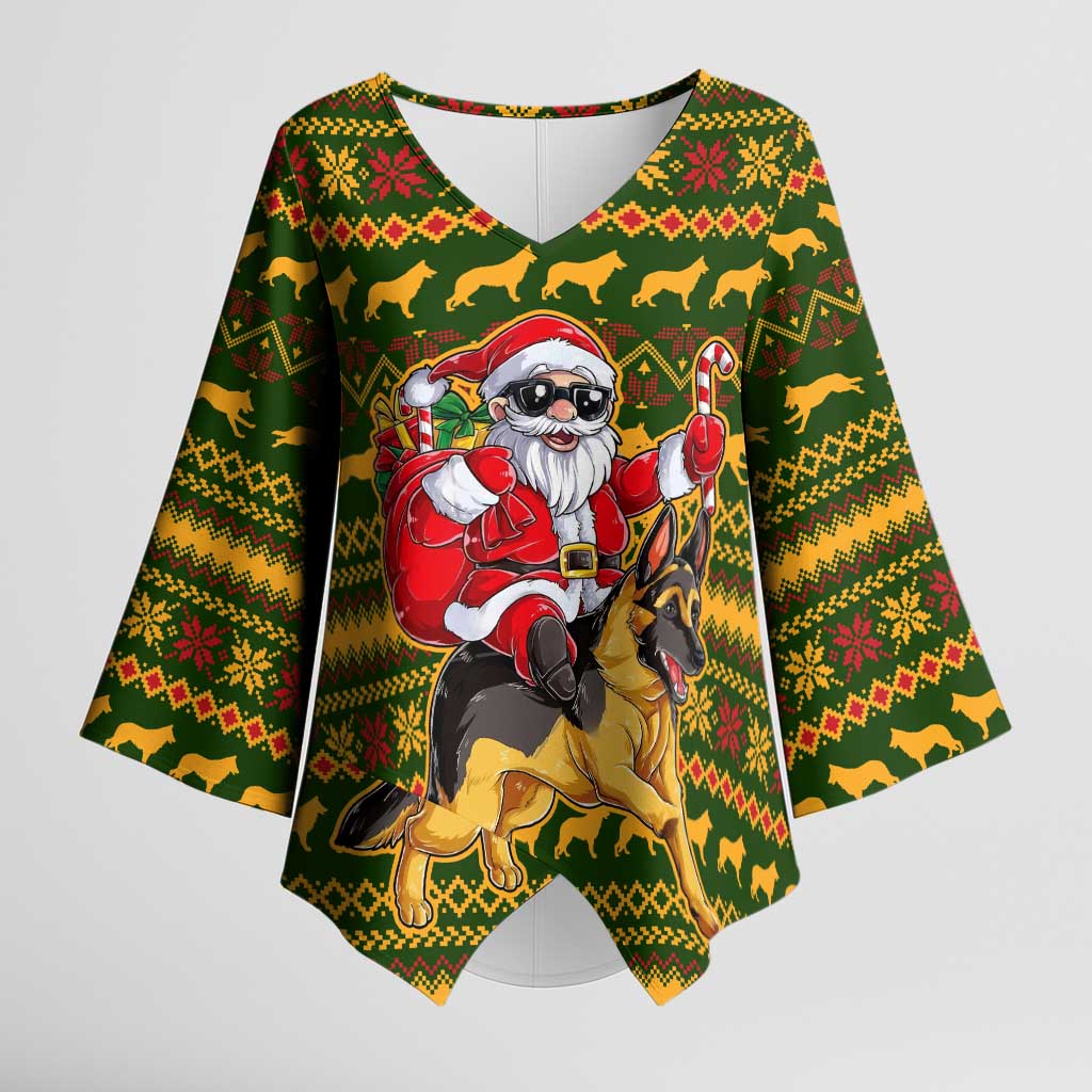 Awesome German Shepherd Dog Santa Claus Christmas Kimono Sleeve Blouse Xmas Holiday Patterns - Wonder Print Shop